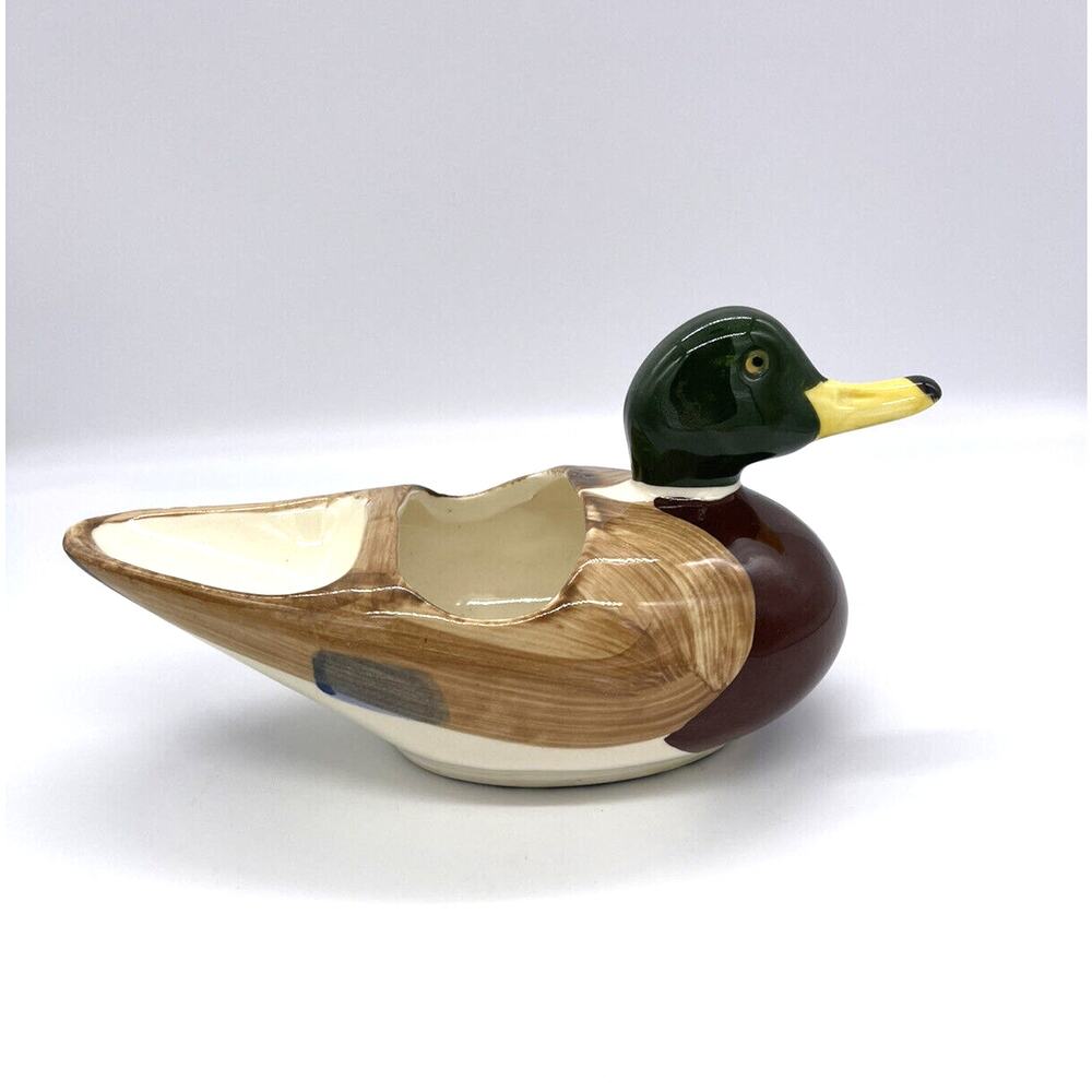 Vintage Mallard Duck Hand Painted Ceramic Planter